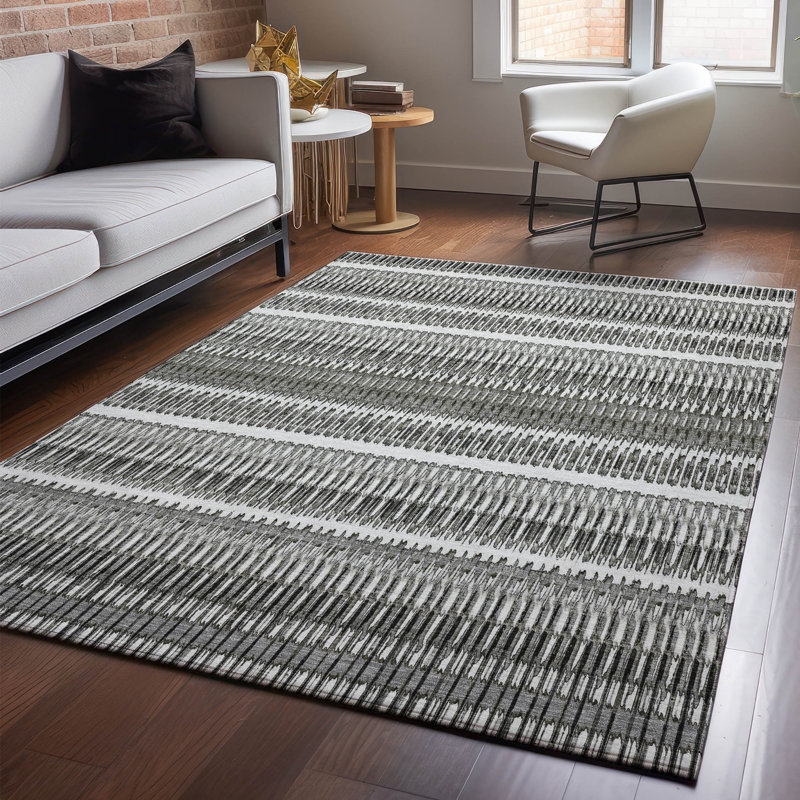 Tapis gris de qualité supérieure lavable à la machine Cerrito AMF589, Rectangulaire 8 pi x 10 pi
