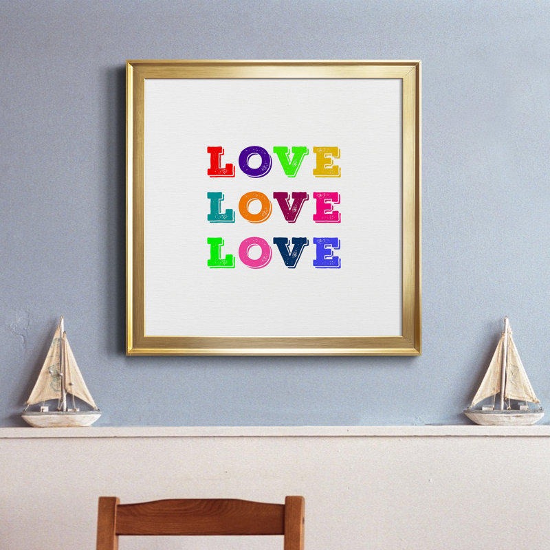 «Love Love Love», art textuel sur toile, H 34,5 po x l 34,5 po x P 1,5 po, Cadre doré