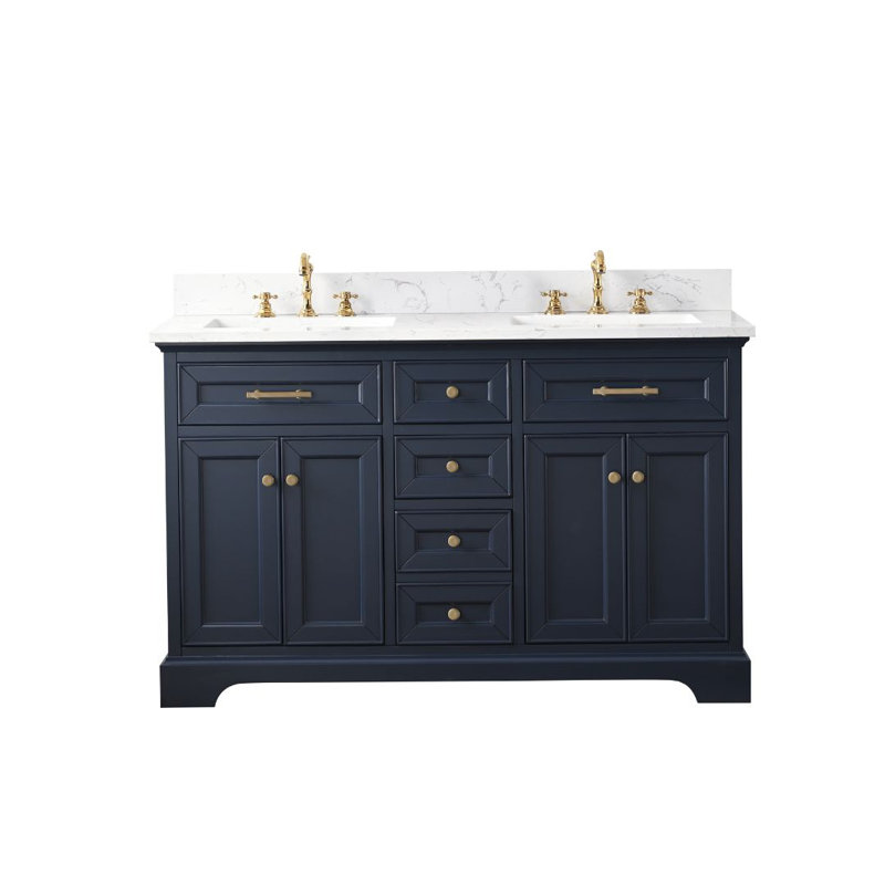 Thompson 54" W Double Bathroom Vanity, Indigo Blue/Brushed Gold