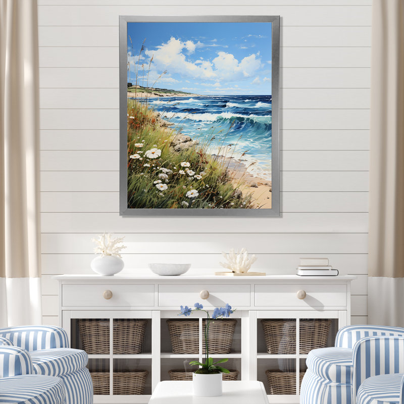 «Flower Coastal Nostalgia» sur impression sur toile, H 20 po x l 12 po x P 1 po, Cadre photo argenté
