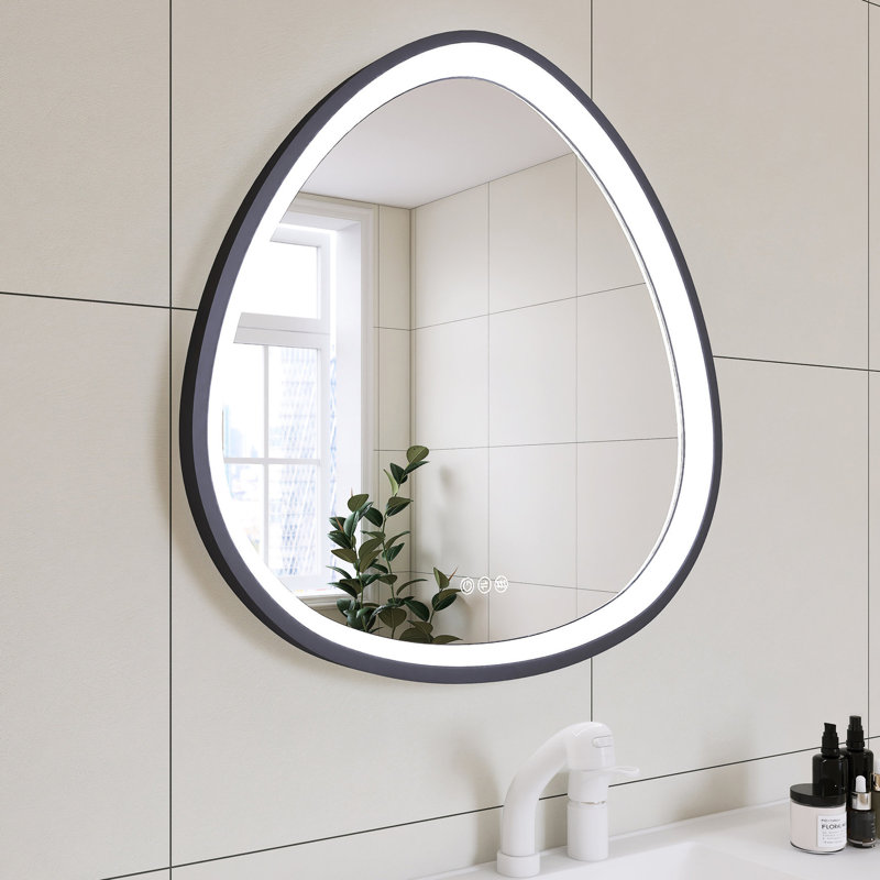 Miroir de salle de bain à cadre gris en bronze à canon, 32 X po, à intensité variable et brouillard avec température de couleur réglable Sens de la mode