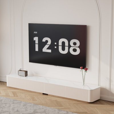 94''Modern TV Stands for Living Room, White Sintered Stone Entertainment Center with 4 Drawers