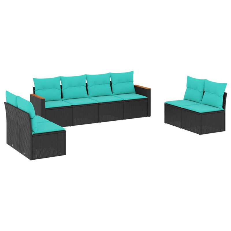  Ensemble de canapé de patio 8 pièces avec coussins en rotin de polyester noir