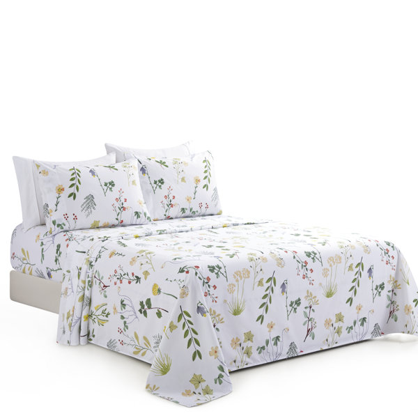 Floral Sheet Set 100% Cotton Bedsheets Fade Resistant Wrinkle Free Bed Sheet Set Red Barrel Studio Color: Ocean Blue, Size: King