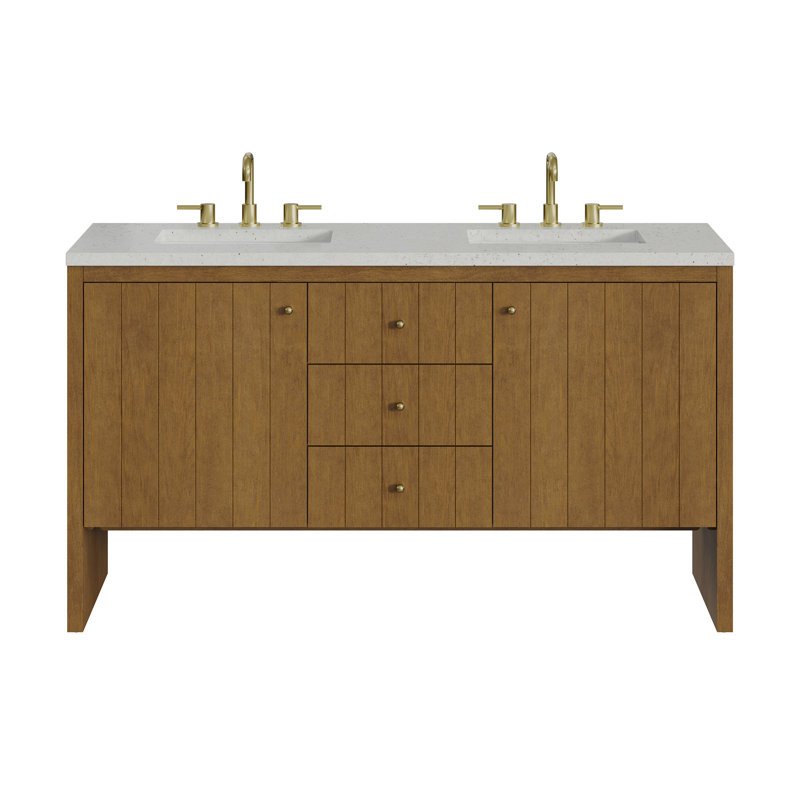 Hudson 60" Double Bathroom Vanity, Lime Delight, 8" Widespread, Honey Brown