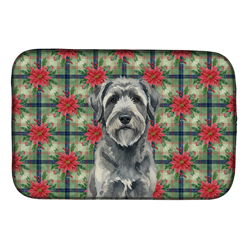 Tapis de vaisselle gris Bouvier des Flandres Christmas PoinsettIas