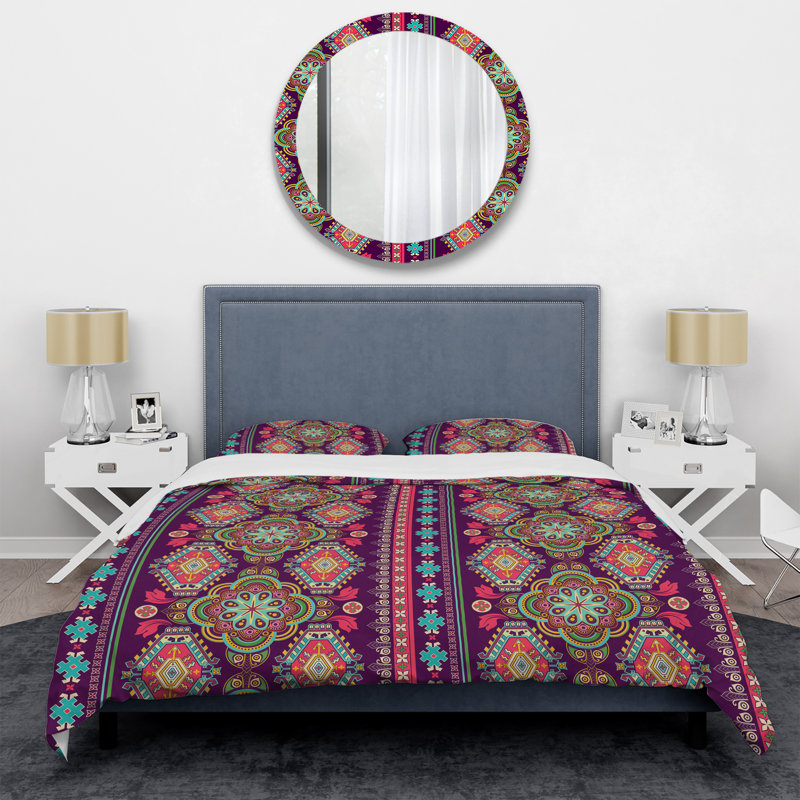 Ensemble de housse de couette en microfibre mauve / brun 3 pièces, Housse de couette pour très grand lit et 2 très
