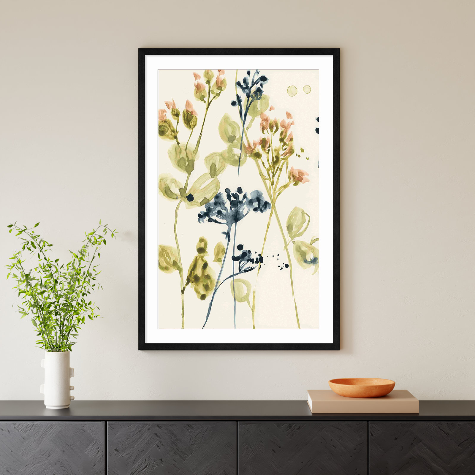 Blush Buds II by Jennifer Goldberger, Black, 32"H x 48"W
