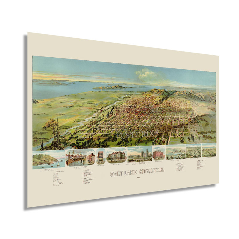 1891, carte de Salt Lake City, Utah, L 24 po x H 16 po