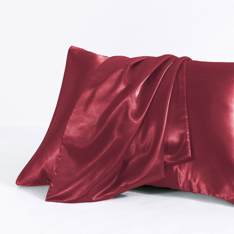 Taies d'oreiller en satin avec fermeture à enveloppe, Taie d'oreiller pour taille de lit très grand cal, Rouge