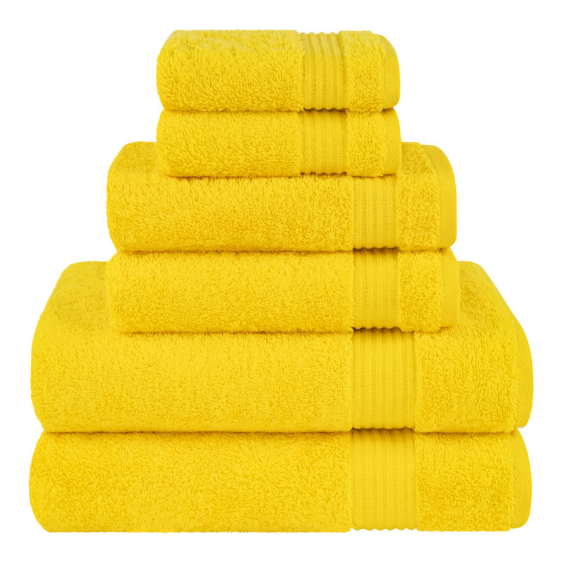 Ensemble de serviettes de bain luxueuses 100% coton turque 6 pièces, très doux et absorbant, Jaune