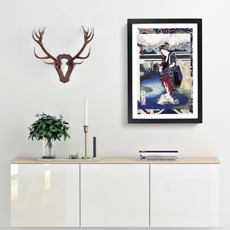 Laundry by Yashima Gakutei - Picture Frame Painting Print, Black Framed, 36cm H x 27cm W x 2cm D