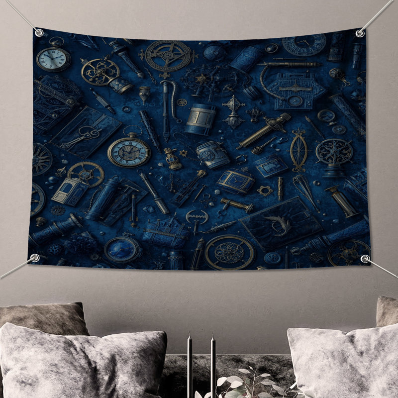 Tapisserie murale objets mécaniques Steampunk - Décoration murale Steampunk, H 68 po x l 80 po avec 4 œillets