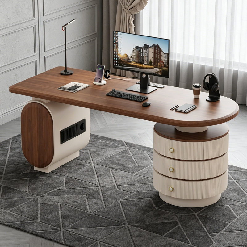 Bureau italien multifonctionnel, Brun / Beige, 29.53" H x 62.99" W x 27.56" D