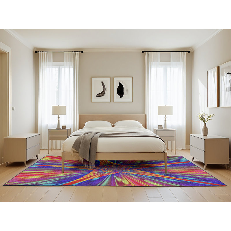Tapis jaune/bleu/rouge tissé à la machine, Rectangle 5 pi x 8 pi