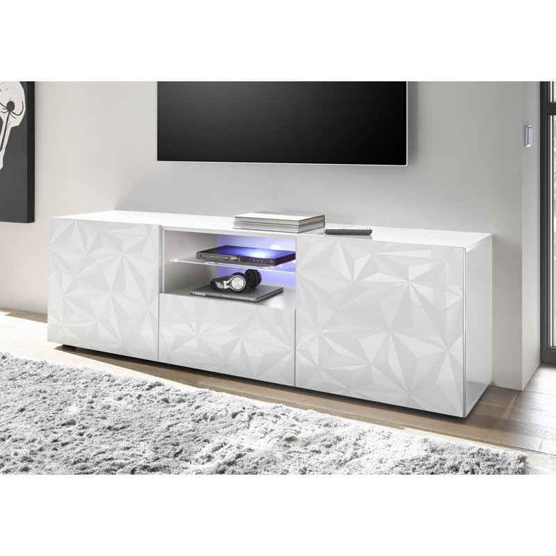 Telecia 2 Door 1 Drawer Large TV Stand, White Gloss