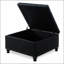 Grand repose-pieds de rangement carré avec pieds en bois, table basse capitonnée à boutons