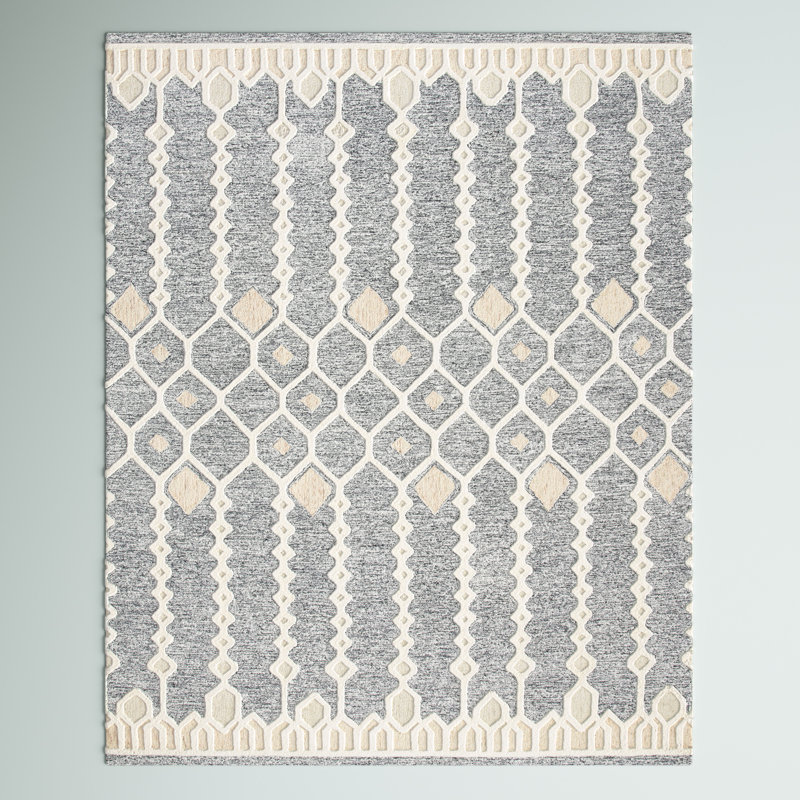 Tapis gris / ivoire en coton touffeté à la main Etheredge, Rectangle 4 pi x 6 pi