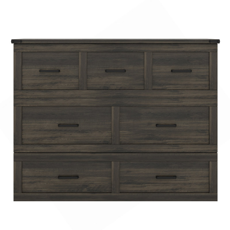 Armoire lit escamotable double avec station de charge, lit plateforme pliable multifonctionnel avec 1 grand tiroir de rangement pour chambre d'amis, petite chambre, gris rustique