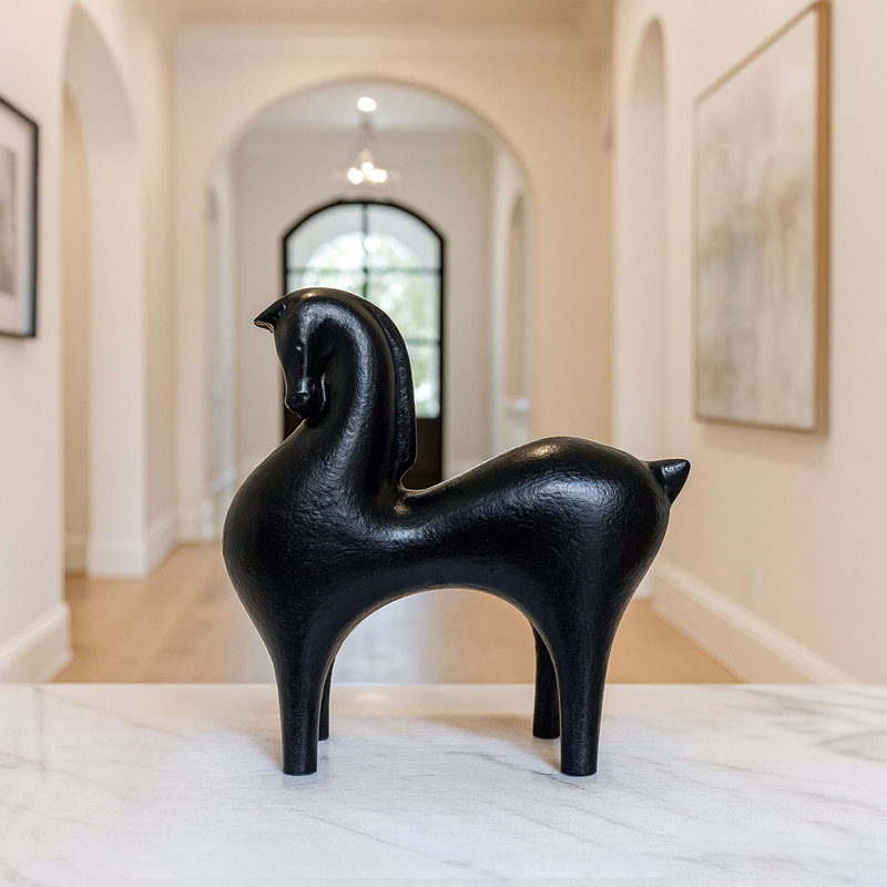 Khansaa Handmade Aluminum Horse Sculpture, Black