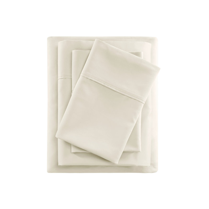 Ensemble de draps en mélange de coton 4 pièces pour très grand californien, Ivoire ivoire