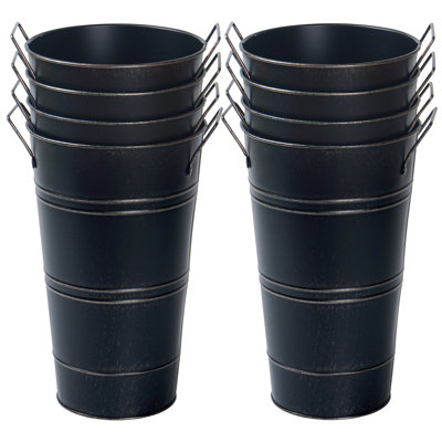12 Inch Large Galvanized Metal Vases Farmhouse French Flower Bucket Vases for Cut Flowers for Home Decor and Wedding Table Centerpiece Decorations (Large Blcak 8Pcs)