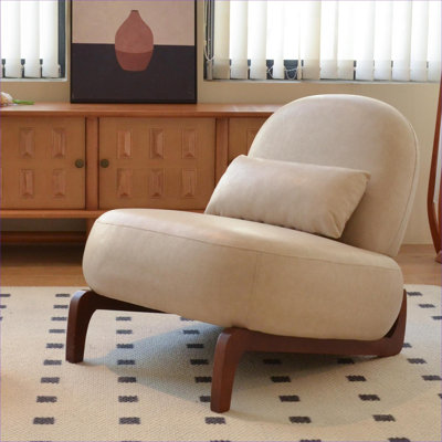 Ensemble de 2 fauteuils de chambre en similicuir beige avec sièges modernes et confortables pour la lecture et la maison