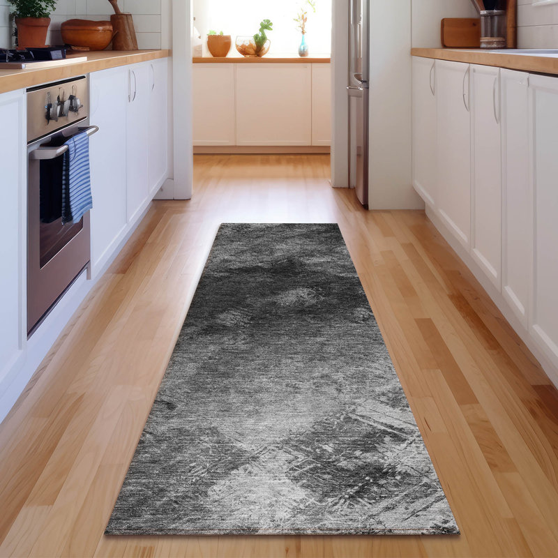 Tapis gris Cerrito AMF590 lavable à la machine de qualité supérieure, Tapis de couloir 2 pi 3 po x 7 pi 6 po