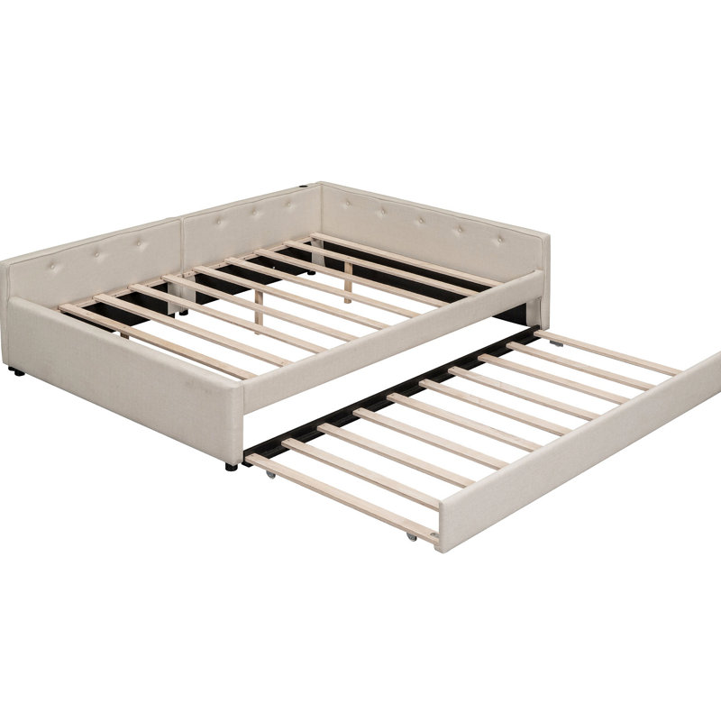 Upholstered Platform Bed With USB And Trundle