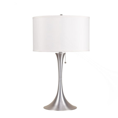 27" Retro Metal Table Lamp with White Linen Drum Shade, Classic Reading Desk Light for Living Room, Bedroom, Office, E26 Base (Max 100W)