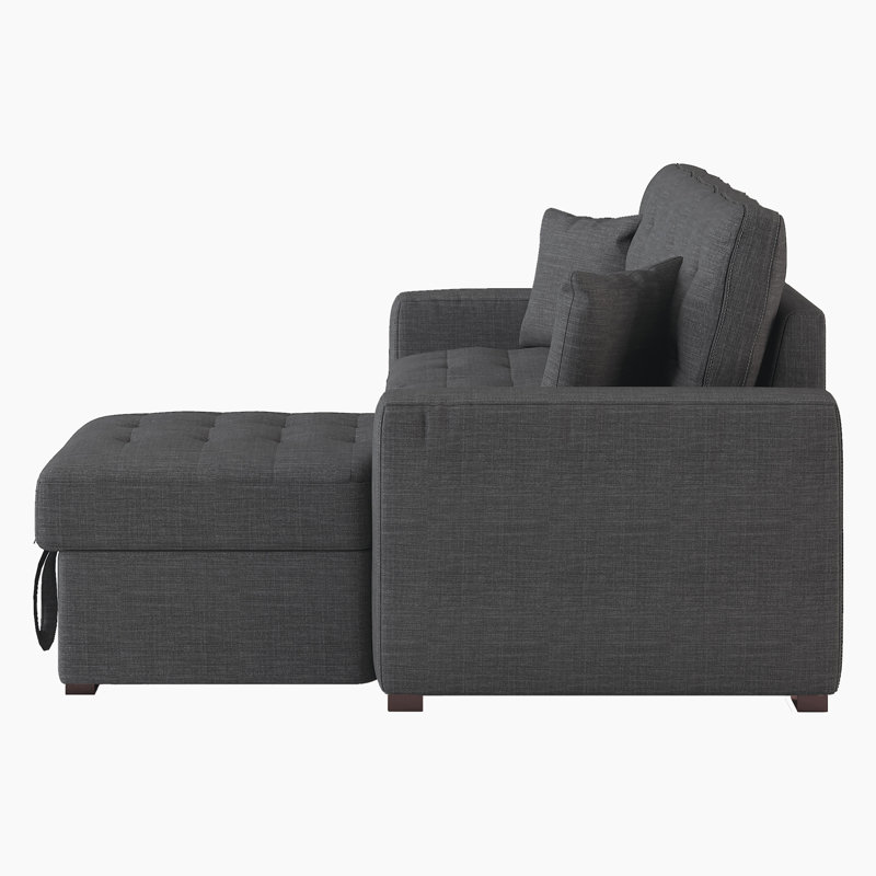 Rhodri Prado 87" Modern & Contemporary Textured Fabric  2-Piece Sectional Sofa with Pull-out Bed, Hidden Storage Chaise & 2 Matching Pillows