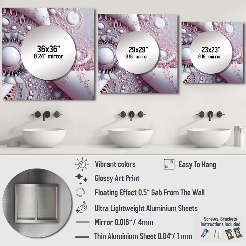 Ellyce - Art mural miroir carré pour salle de bain Fractals, 36 po x 36 po
