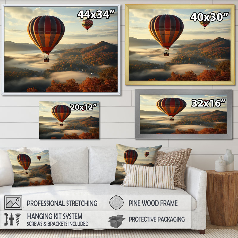 Automne, montgolfière, reproduction sur toile, Toile tendue, H 24 po x l 32 po x P 1 po
