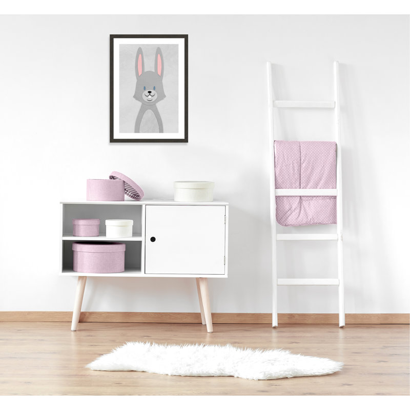 Art de lapin joyeux, H 34,5 po x l 24,5 po x P 0,6 po, Encadré plat à grain de bois noir