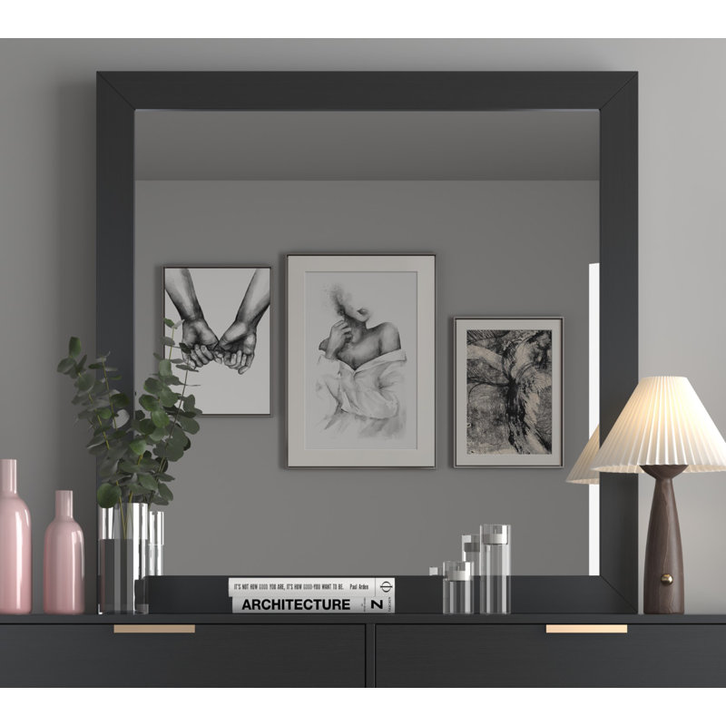 Wood Flat Wall Mirror, Black