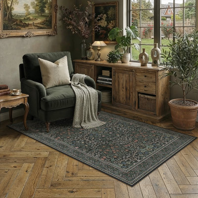 Tapis à motif floral rétro Ellis