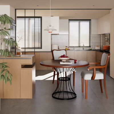 Ensemble repas peu encombrant | Placage de chêne et fer | Charme rustique-moderne | Parfait pour les cuisines douillettes
