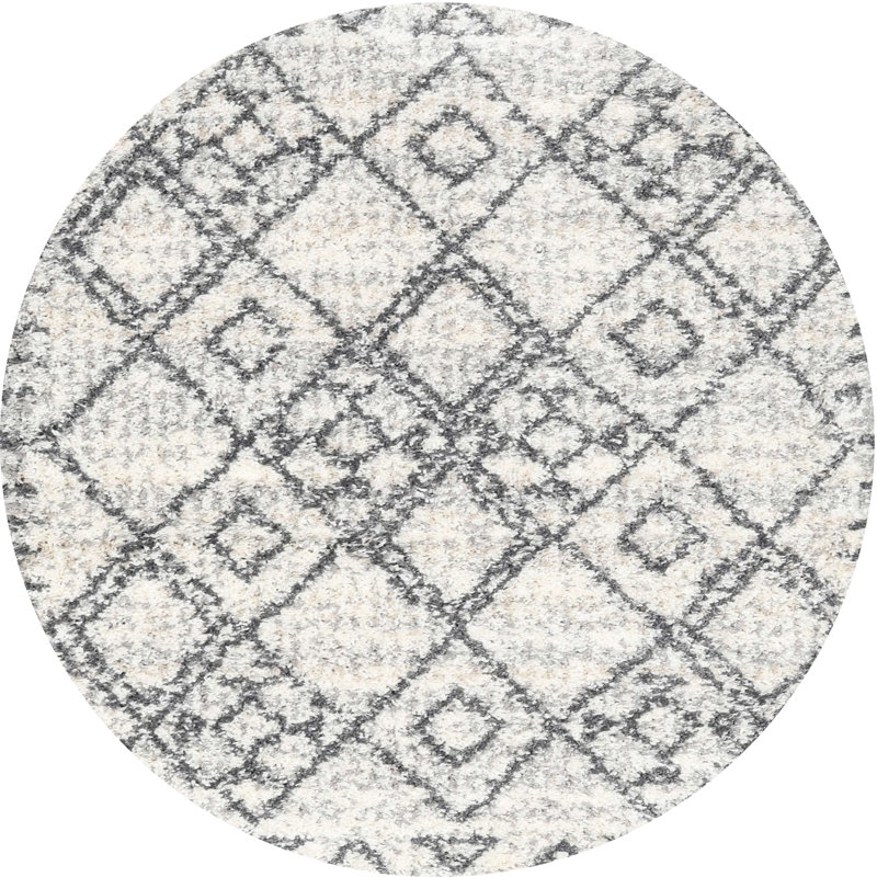 Tapis contemporain beige / blanc, Rond 3 pi