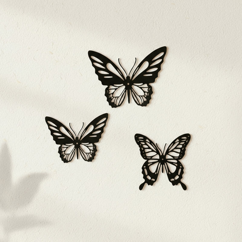 Black Metal Butterfly Wall Art, 3-piece
