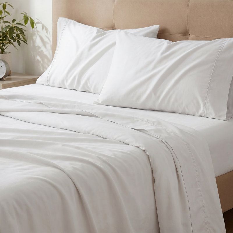 Sheet Set King Size 4-Piece Split Head – Bamboo & Microfiber Blend in White with Cooling & Moisture Wicking