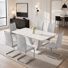 Modern Marble Pattern Dining Table Set With UShaped Pedestal And Faux Cantilever Chairs