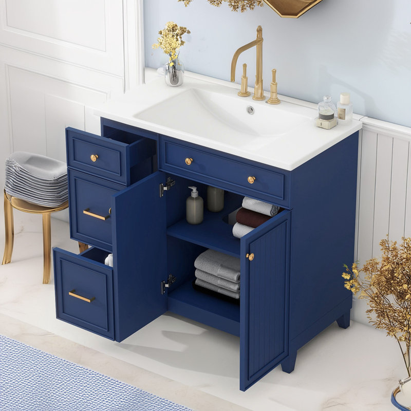 Bathroom Storage 36'' Bathroom Vanity with Top, Navy Blue