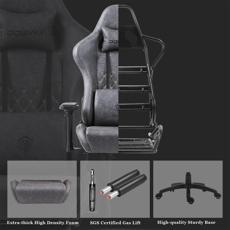 Gray PU Leather Ergonomic Gaming Chair with 4D Armrests and Footrest