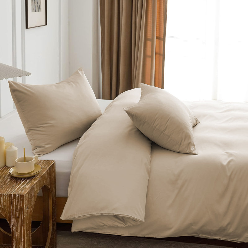 Nitzy Super Soft Reversible Plain Duvet Cover with Pillowcases, UK Single - DE 137 x 200 cm, Beige