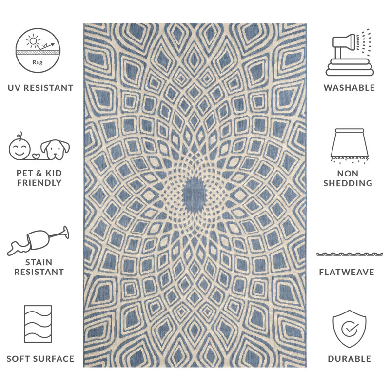 Tapis intérieur / extérieur en laine touffeté à la main gris / ivoire Arneshia, Rectangle 5 pi 3 po x 7 pi 7 po