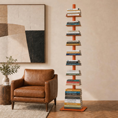 9 Tier Bookshelf, Vertical Corner Shelf With Modern Invisible Spine Ladder