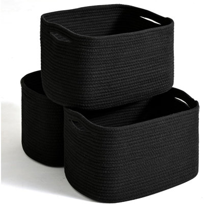3-pack Woven Rope Storage Baskets Black