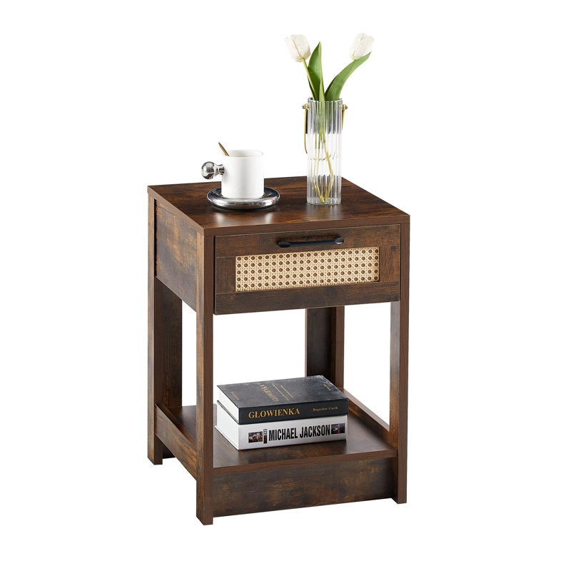 1-Rattan Drawer Nightstand, Rustic Brown