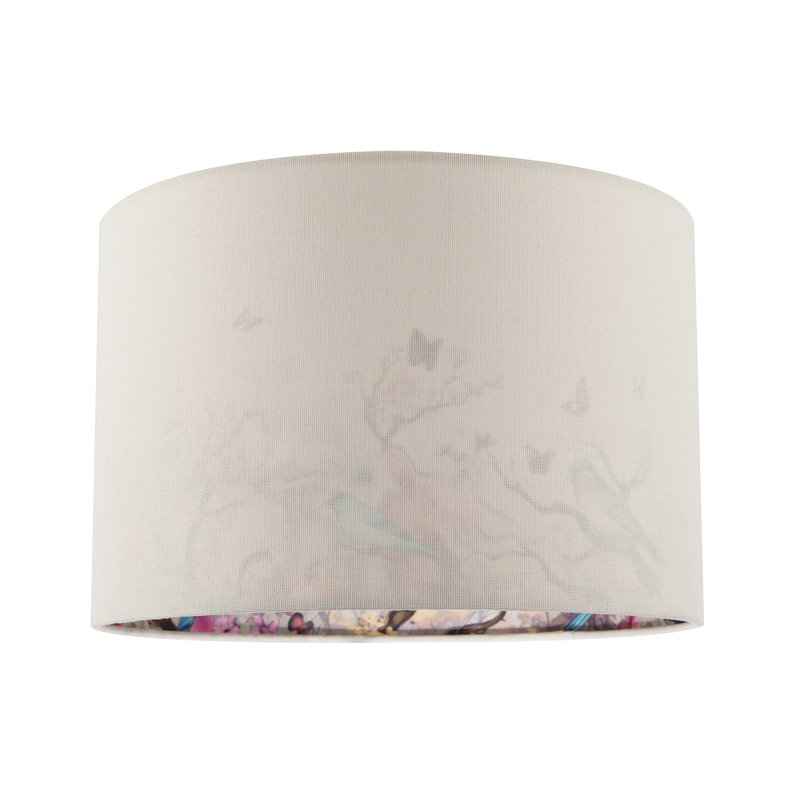 Cream Linen Fabric Lamp Shade With Inner Cotton Floral Print By Happy Homewares