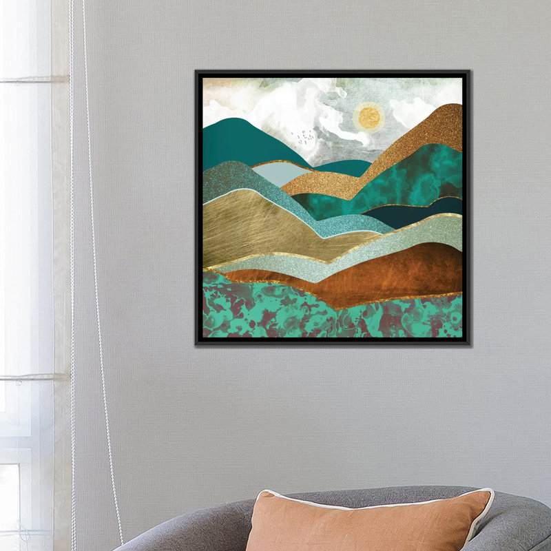 Golden Hills - impression d'art graphique, 26" H x 26" W x 1.5" D, Pas de tapis, Toile avec cadre noir